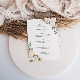 Elegant Wit & Blush Roze Magnolia Bloemen Bruiloft Menu