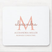 Elegant Wit Blush Roze Modern Monogram Naam Muismat (Voorkant)