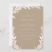 Elegant wit Bord Taupe Boho Leaf Wedding Kaart (Voorkant)
