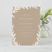 Elegant wit Bord Taupe Boho Leaf Wedding Kaart (Staand voorkant)