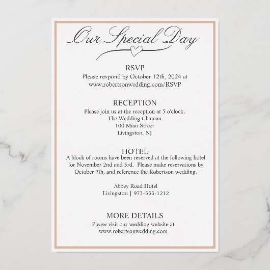 Elegant Wit Bruiloft Roos Gouden Folie Invitation Folie Uitnodiging (Achterkant)