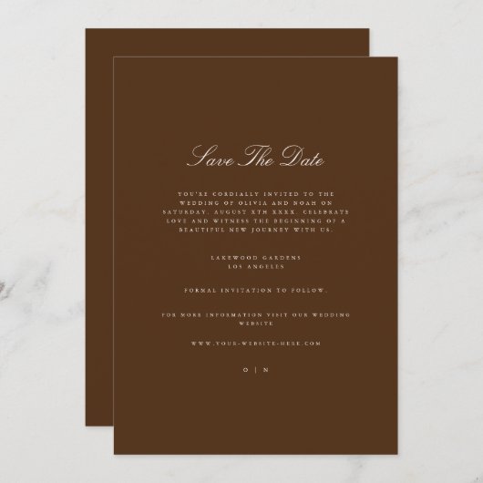 Elegant wit & bruin Save the Date Kaart (Voorkant / Achterkant)