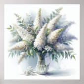Elegant wit Buddleia bloemenboeket kunstpatroon Poster (Voorkant)