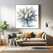 Elegant wit Buddleia bloemenboeket kunstpatroon Poster