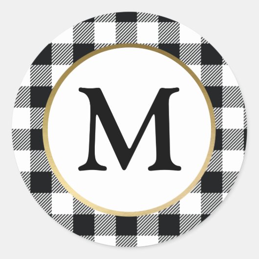 Elegant wit Buffel Plaid Initiaal Monogram Ronde Sticker (Voorkant)