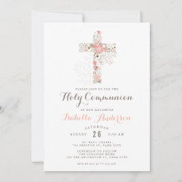 Elegant wit communiqué floral cross kaart