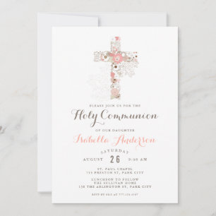 Elegant wit communiqué floral cross kaart
