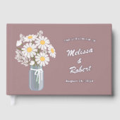 Elegant Wit Daisies Mason Jar Bruiloft Folie Roze Gastenboek (Voorkant)