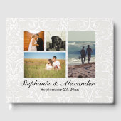 Elegant wit damask 4 foto bruiloft of evenement gastenboek (Voorkant)