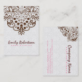 Elegant wit damast bruin kant visitekaartje (Voorkant / Achterkant)