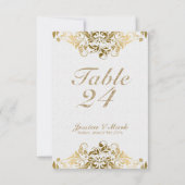 Elegant wit damast en gouden bloemen kant kaart (Achterkant)