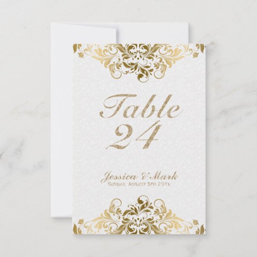 Elegant wit damast en gouden bloemen kant kaart (Achterkant)