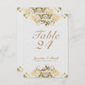 Elegant wit damast en gouden bloemen kant kaart (Voorkant / Achterkant)