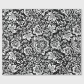 Elegant wit  damast op zwarte achtergrond cadeaupapier (Vlak)