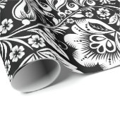 Elegant wit  damast op zwarte achtergrond cadeaupapier (Rol Hoek)