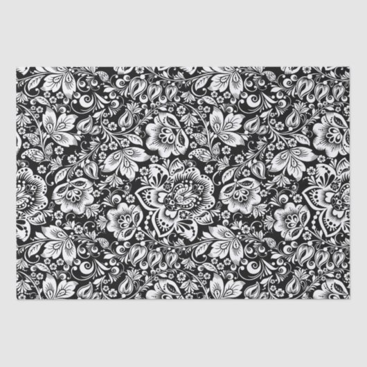Elegant wit  damast op zwarte achtergrond tissuepapier (Voorkant)
