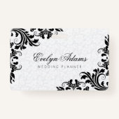 Elegant wit damast & zwart kant badge (Voorkant)