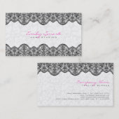 Elegant wit damast zwart kant visitekaartje (Voorkant / Achterkant)