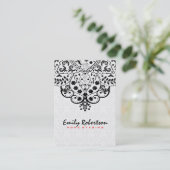 Elegant wit damast zwart  kant visitekaartje (Staand voorkant)