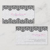 Elegant wit damast zwart kant visitekaartje (Voorkant / Achterkant)