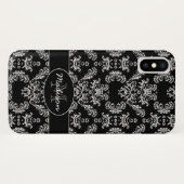 Elegant  wit dameszwart monogram Case-Mate iPhone case (Achterkant (horizontaal))