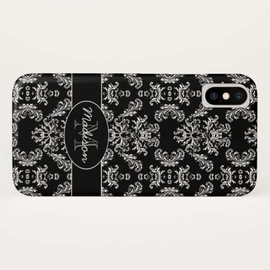 Elegant wit dameszwart monogram Case-Mate iPhone case (Achterkant (horizontaal))