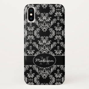 Elegant  wit dameszwart monogram Case-Mate iPhone case