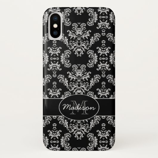Elegant  wit dameszwart monogram Case-Mate iPhone case (Achterkant)