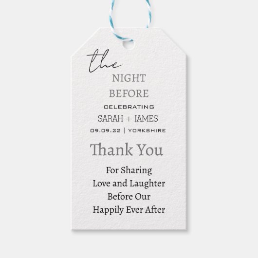 Elegant wit de avond voor bruiloft dank u cadeaulabel (Voorkant)