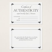 Elegant  wit echtheidscertificaat visitekaartje (Voorkant /achterkant)