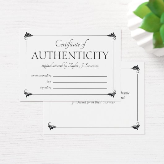 Elegant  wit echtheidscertificaat visitekaartje (Bureau)