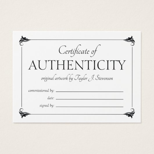 Elegant  wit echtheidscertificaat visitekaartje (Voorkant)