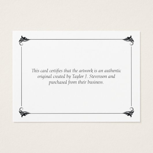 Elegant wit echtheidscertificaat visitekaartje (Achterkant)