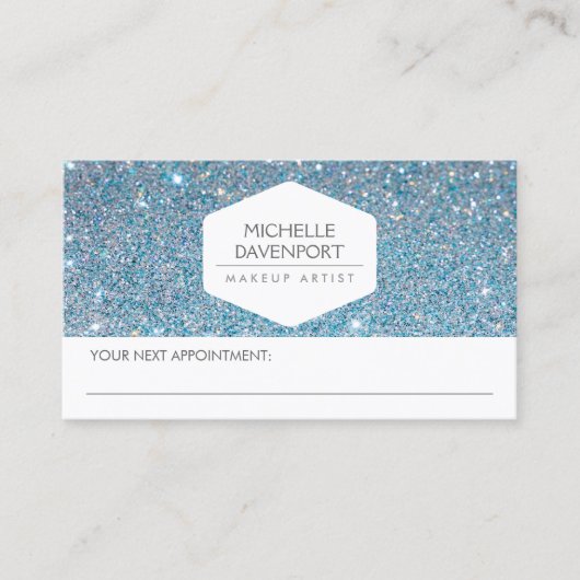 ELEGANT WIT EMBLEEM BLAUW GLITTER AFSPRAAK CARD AFSPRAKENKAARTJE (Voorkant)
