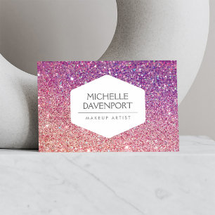 ELEGANT WIT EMBLEEM BRONS/PAARSE OMBRE GLITTER VISITEKAARTJE