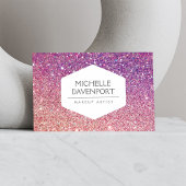 ELEGANT WIT EMBLEEM BRONS/PAARSE OMBRE GLITTER VISITEKAARTJE