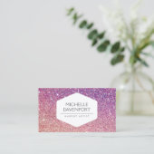 ELEGANT WIT EMBLEEM BRONS/PAARSE OMBRE GLITTER VISITEKAARTJE (Staand voorkant)