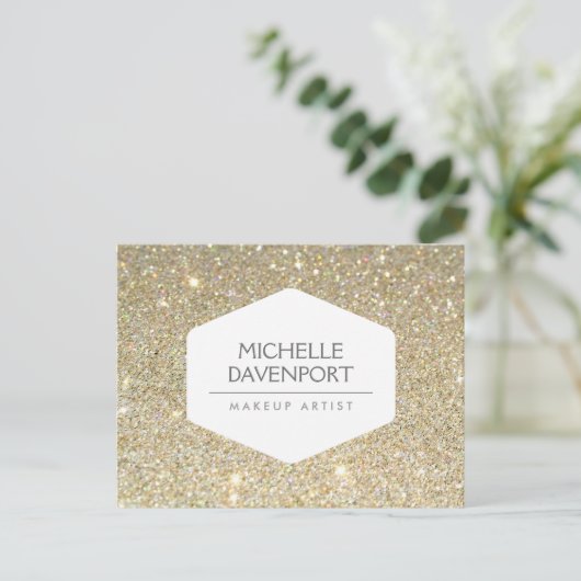 ELEGANT WIT EMBLEEM OP GOUDEN GLITTER BRIEFKAART (Staand voorkant)