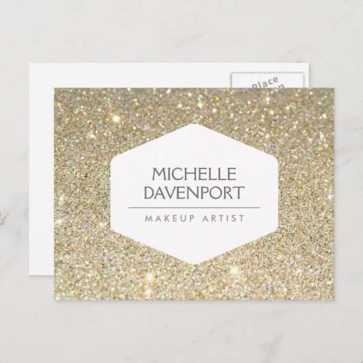 ELEGANT WIT EMBLEEM OP GOUDEN GLITTER BRIEFKAART (Voorkant / Achterkant)
