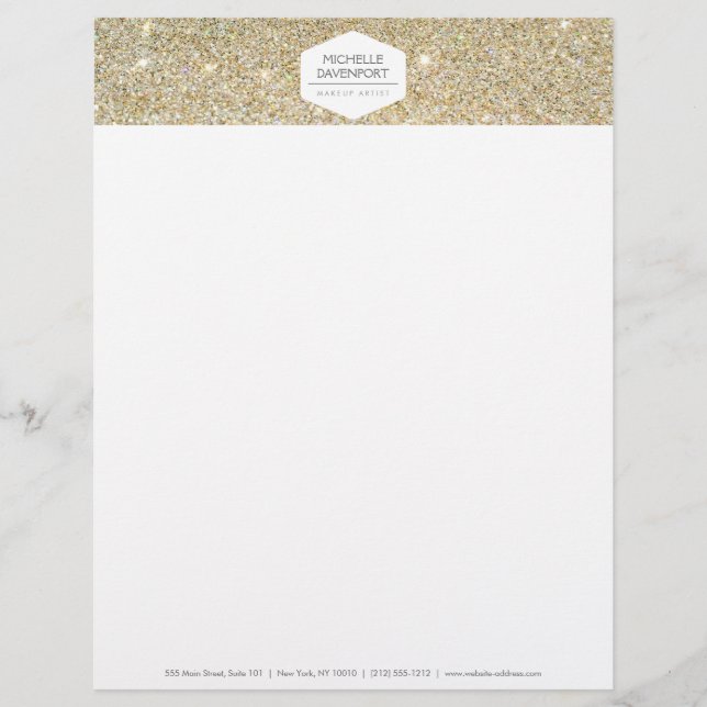 ELEGANT WIT EMBLEEM OP GOUDEN GLITTER Letterhead Persoonlijk Briefhoofd (Voorkant)