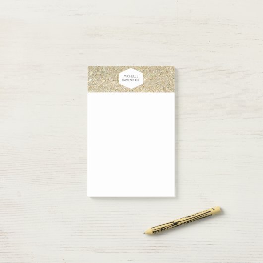 ELEGANT WIT EMBLEEM OP GOUDEN GLITTER POST-IT® NOTES (Op bureau)