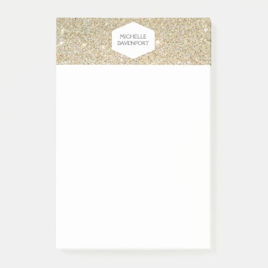 ELEGANT WIT EMBLEEM OP GOUDEN GLITTER POST-IT® NOTES (Voorkant)