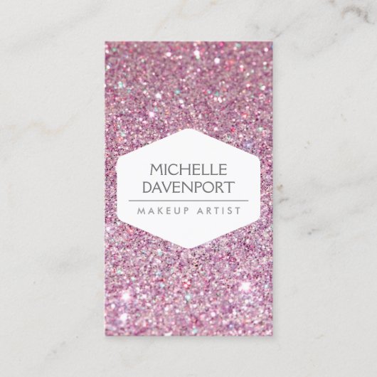 ELEGANT WIT EMBLEEM OP ROZE GLITTER ACHTERGROND II VISITEKAARTJE (Voorkant)