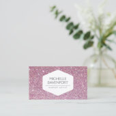 ELEGANT WIT EMBLEEM OP ROZE GLITTER ACHTERGROND VISITEKAARTJE (Staand voorkant)