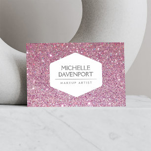 ELEGANT WIT EMBLEEM OP ROZE GLITTER ACHTERGROND VISITEKAARTJE