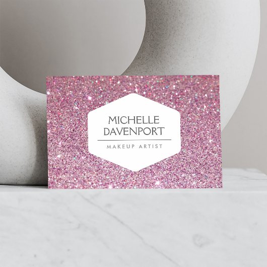 ELEGANT WIT EMBLEEM OP ROZE GLITTER ACHTERGROND VISITEKAARTJE
