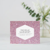 ELEGANT WIT EMBLEEM OP ROZE GLITTER BRIEFKAART (Staand voorkant)