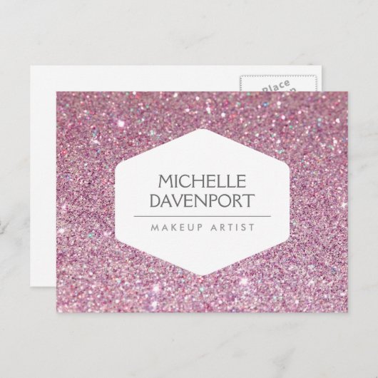 ELEGANT WIT EMBLEEM OP ROZE GLITTER BRIEFKAART (Voorkant / Achterkant)