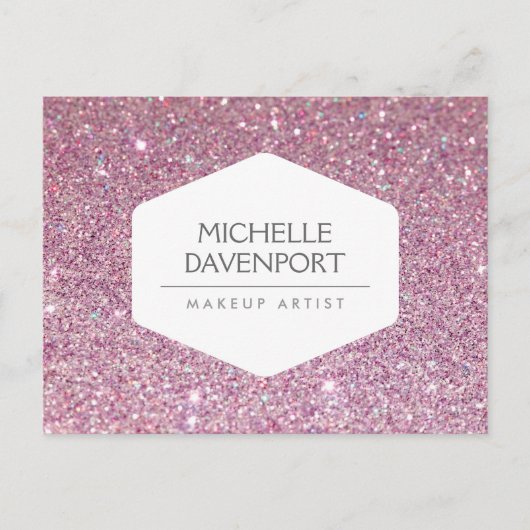 ELEGANT WIT EMBLEEM OP ROZE GLITTER BRIEFKAART (Voorkant)
