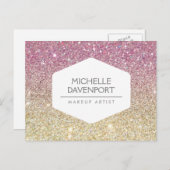 ELEGANT WIT EMBLEEM OP ROZE OMBRE GLITTER BRIEFKAART (Voorkant / Achterkant)